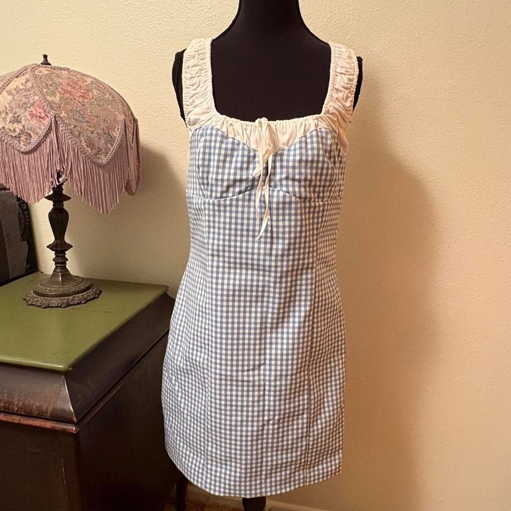 Zara Blue and White Checkered Top
